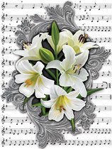 Fotobehang Patterns Flowers Lilies Musical Notes | XXL - 206cm x 275cm | 130g/m2 Vlies