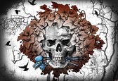 Fotobehang Alchemy Skull Flowers Tattoo | PANORAMIC - 250cm x 104cm | 130g/m2 Vlies