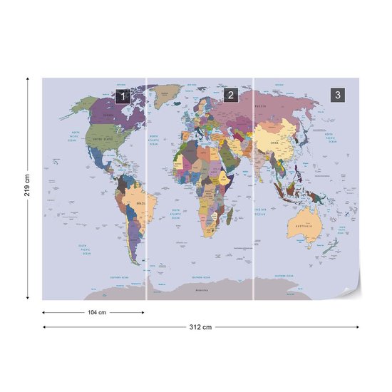 Papier peint Carte du monde | XXL - 312 cm x 219 cm | Polaire 130g / m2