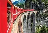 Fotobehang Train Through The Mountains | XL - 208cm x 146cm | 130g/m2 Vlies