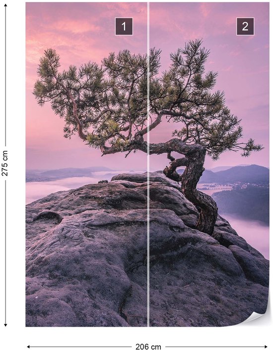 Papier peint Purple Sky Mountain Tree | VEA - 206 cm x 275 cm | Polaire 130gr / m2