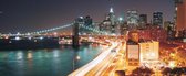 Fotobehang New York City Skyline Night | PANORAMIC - 250cm x 104cm | 130g/m2 Vlies
