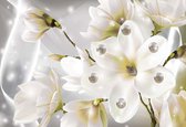 Fotobehang Flowers Pearls White | XXL - 312cm x 219cm | 130g/m2 Vlies