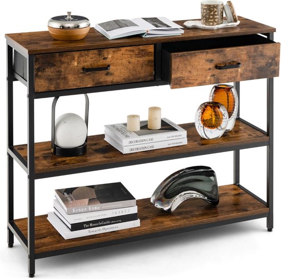 Yaheetech Consoletafel, gangtafel, 3 niveaus, bijzettafel, oppervlak van gehard glas