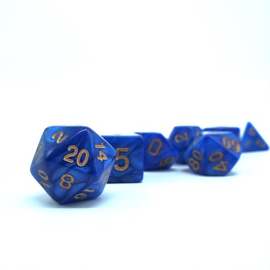 Thumbnail van een extra afbeelding van het spel Blazium - Preal Series - Deep Sea Blue - Incl. velvet bewaarzakje - DnD dice set - Dungeons and Dragons dobbelstenen