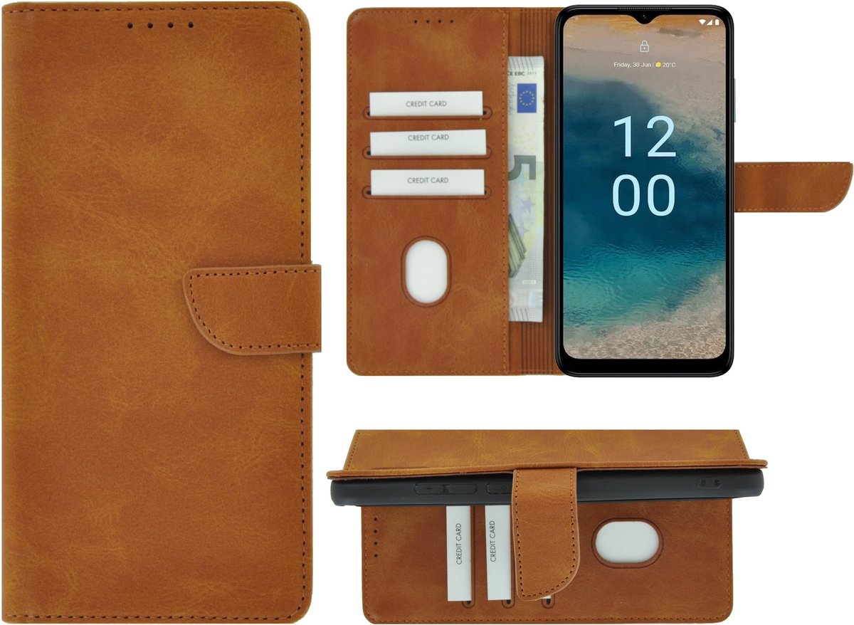 Pearlycase hoesje Geschikt voor Nokia G22 - Kunstleer Book Case - Cognac Bruin