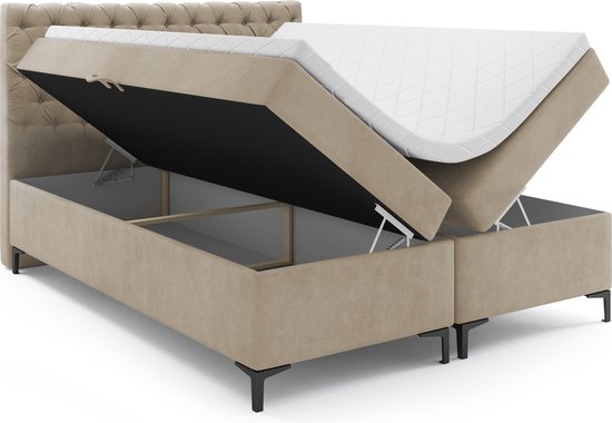 Meuba Home - Florence Boxspring - Taupe - 140x200 - Velours - Avec surmatelas