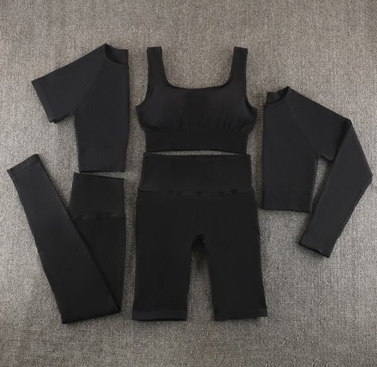 ByMND - Ensemble de gym LIGHT RIBBED - Zwart - Taille L - 5 pièces - Ensemble de Fitness - Ensemble de vêtements de sport - Ensemble de sport - Legging de sport - Haut de sport - Ensemble de yoga