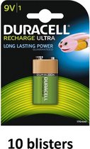 Batterij oplaadbaar Duracell 1x9Volt 170mAh Plus - 10 stuks