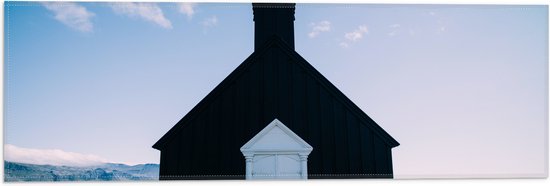 Vlag - Zwart met Wit Búðakirkja Kapel in IJsland - 60x20 cm Foto op Polyester Vlag