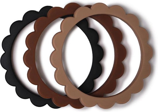 Mushie - Bijtring Armband Bloem - Black Natural Caramel