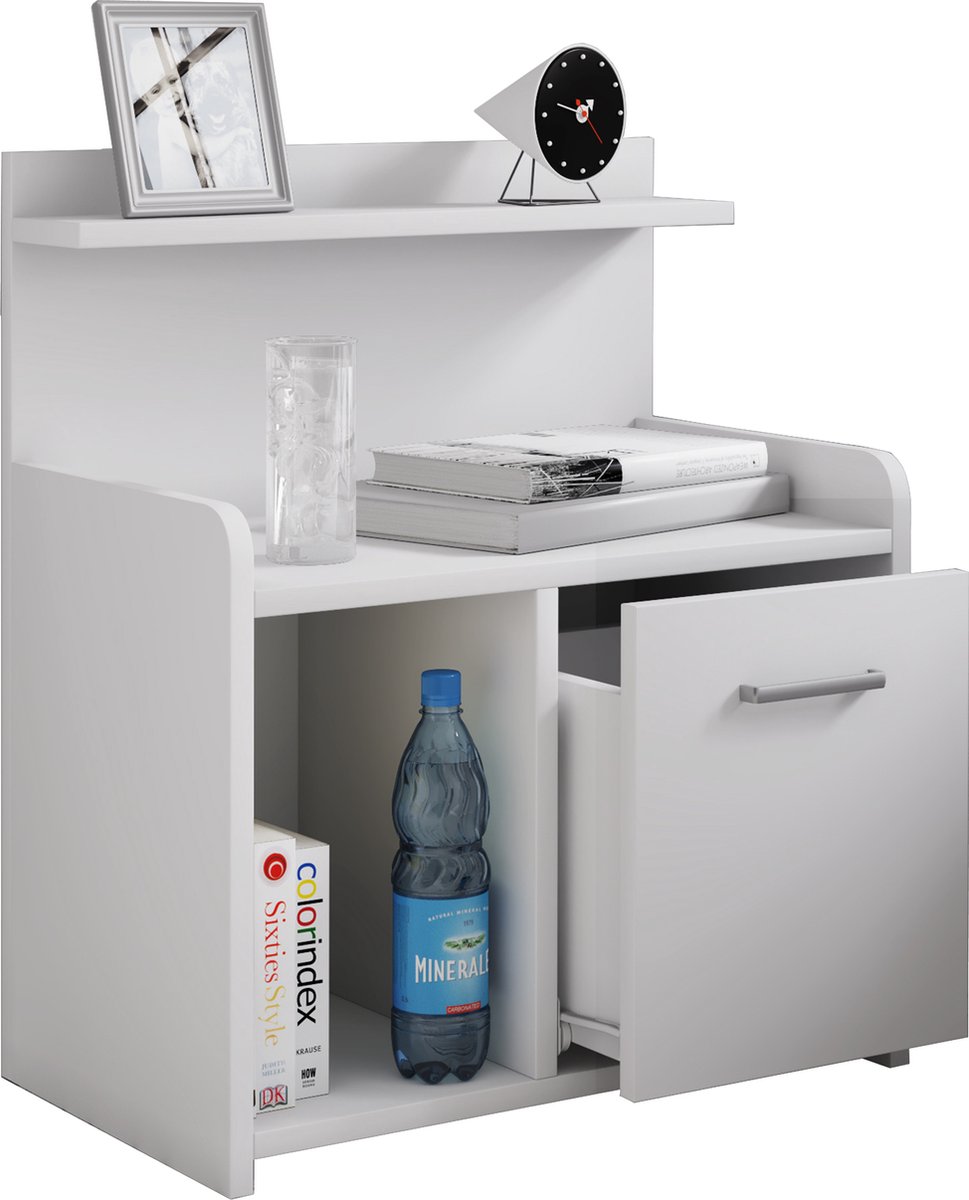 Vcm Hoog nachtkastje Bijzettafel Lade Console Boxspring nachtkastje Nilasa Wit