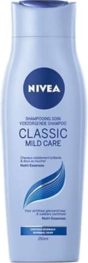 Fles NIVEA Classic Mild Care shampoo met Nutri-Essences, 250ml.