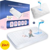 Protège matelas/drap housse imperméable 2 en 1 avec protège oreiller imperméable pour lit bébé - 60 x 120 cm
