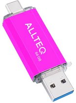 USB stick - Dual USB - USB C - 64 GB - Roze - Allteq