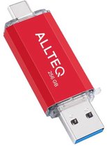 USB stick - Dual USB - USB C - 256 GB - Rood - Allteq