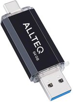 USB stick - Dual USB - USB C - 64 GB - Zwart - Allteq