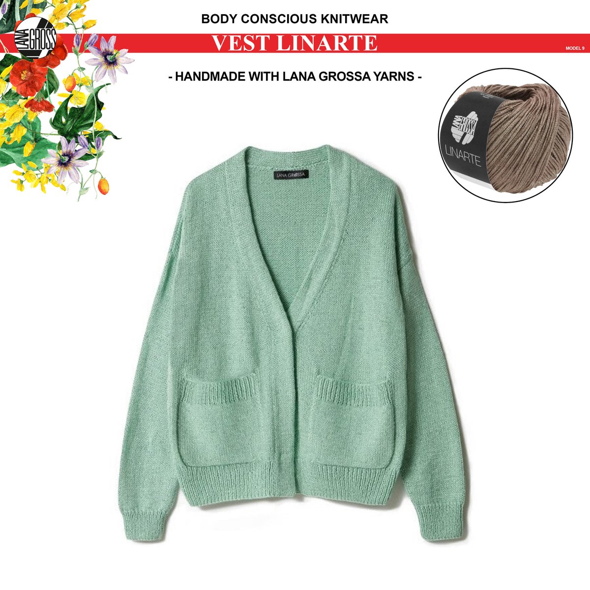 Breipakket vest mt. 40/42 met Linarte garen model 8 van Lana Grossa Classici 24 -kleur nougat
