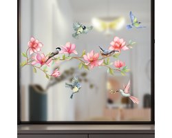 Stickerkamer® | Raamsticker | Vogels op tak | Dubbelzijdig bedrukt | Tuin | Poster | Raamdecoratie | Raamfolie | Woonkamer | Huis inrichting | Stickers | Zelfklevend