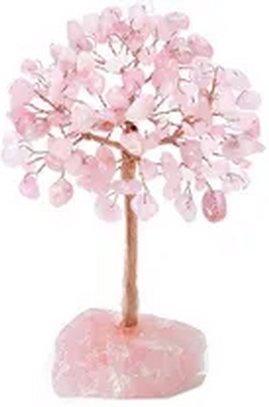 Porte-bonheur Quartz rose avec pied en quartz rose | Quartz rose | arbre de gemme | Arbre Geluk | Geluk et prospérité | Cadeau |