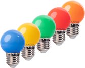 Set van 25 gekleurde LED lampen - 5 kleuren - 1W - E27 - Rood geel blauw groen oranje