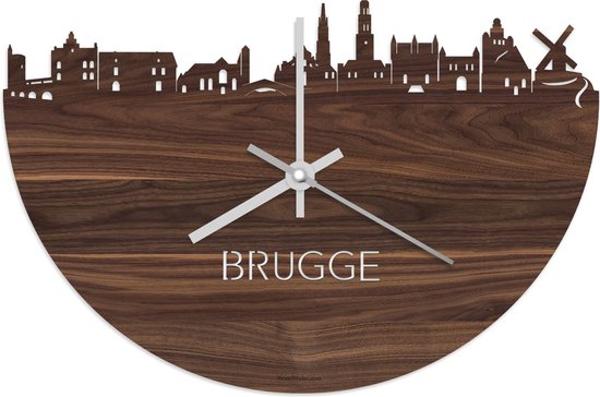 Skyline Klok Brugge Notenhout - Ø 40 cm - Stil uurwerk - Wanddecoratie - Meer steden beschikbaar - Woonkamer idee - Woondecoratie - City Art - Steden kunst - Cadeau voor hem - Cadeau voor haar - Jubileum - Trouwerij - Housewarming - WoodWideCities