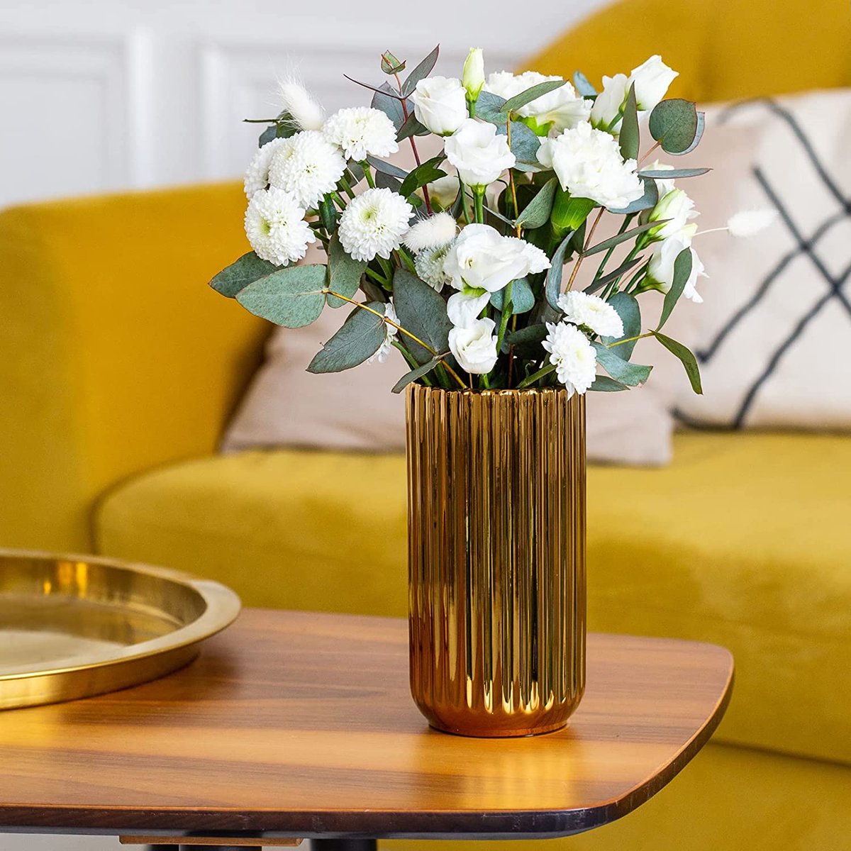 Mandarin Decor 18 cm vaas keramiek Verona decoratie gouden bloemenvaas huisdecoratie, moderne woonkamer