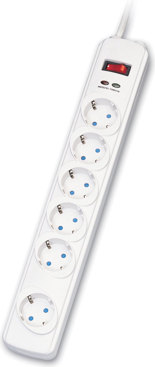 ROLINE SurgeSecure stekkerdoos 6-voudig, met overspanningsbeveiliging, wit, 1,8 m