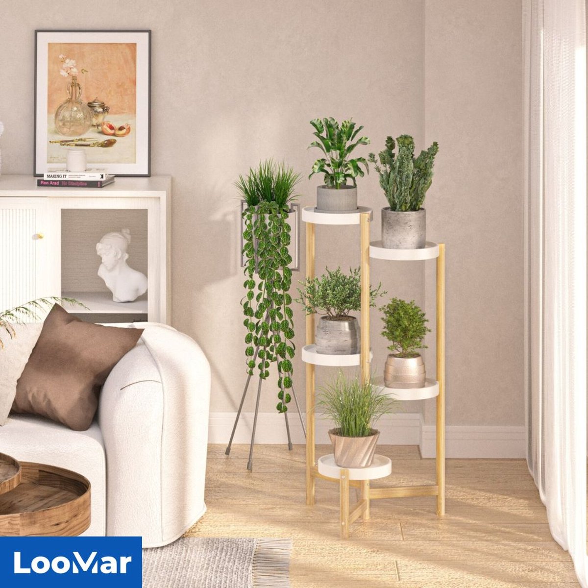 Loomar Plantenrek – Plantentafel – Plantenstandaard / Plantenhouder – Voor Binnen en Buiten - Bamboe