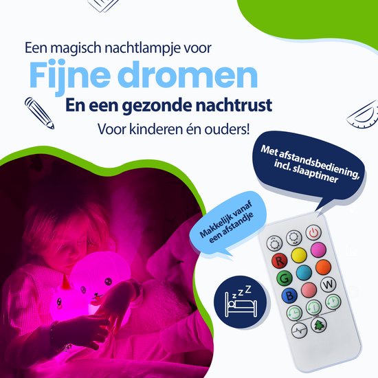 Kadoing Eenhoorn Nachtlamp (Groot) met Afstandsbediening - Oplaadbare Kinderlamp - ca. 16cm Hoog