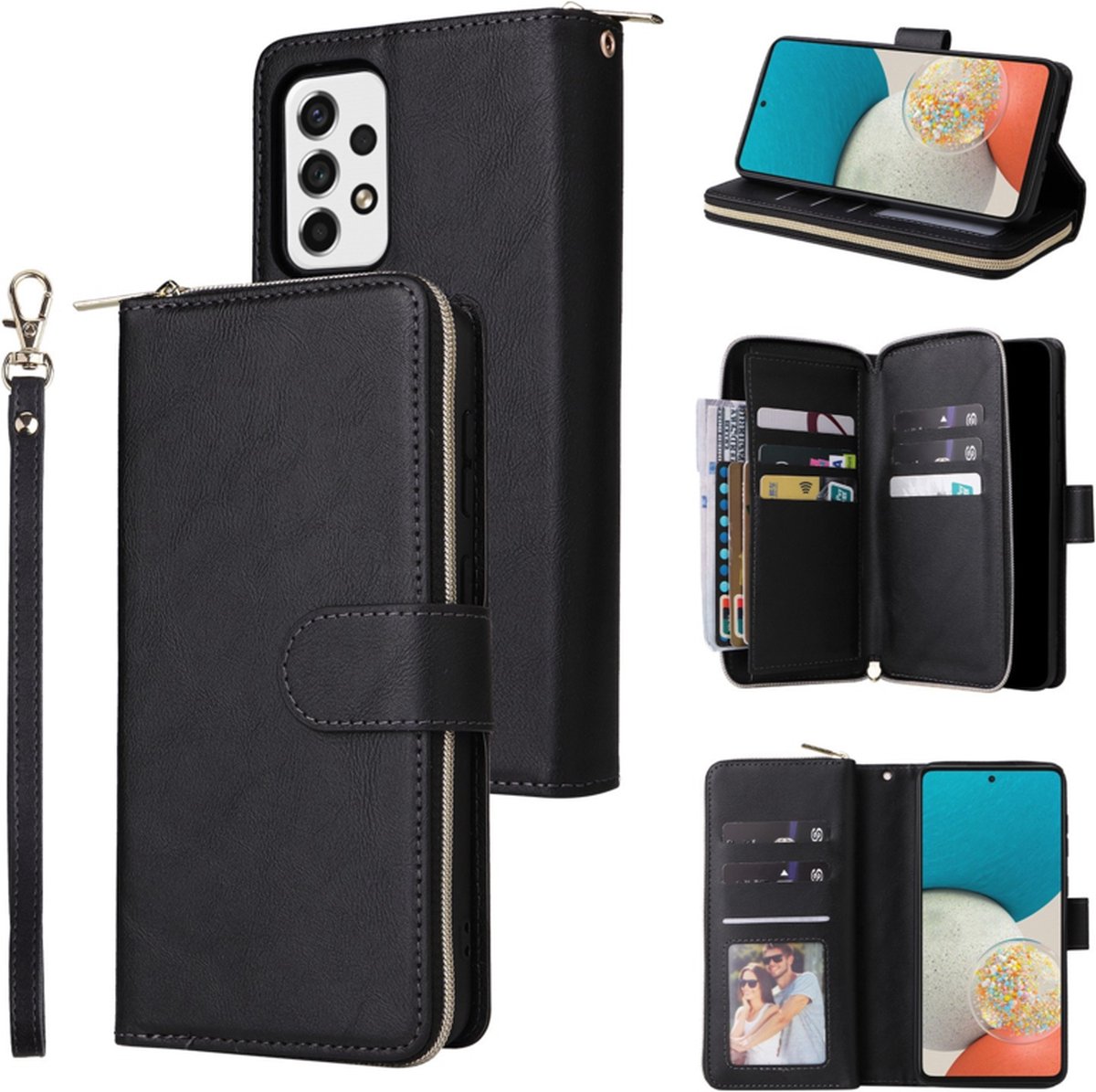 BookCover - 9 Cards - Wallet Etui Hoes geschikt voor Samsung A53 - Zwart