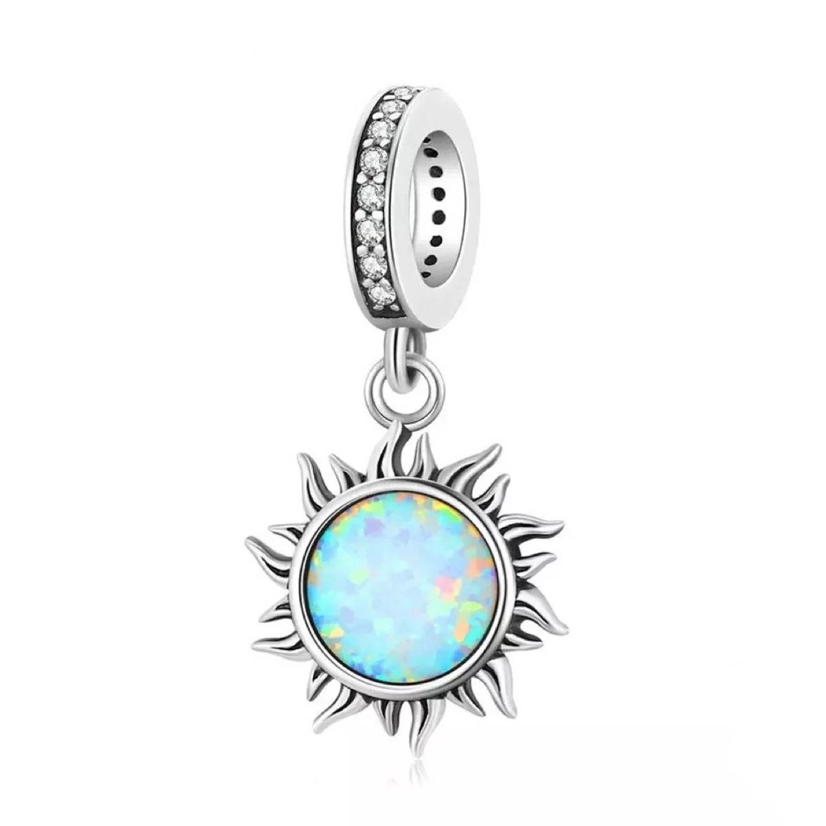 Fler® | Bedel | Past op populaire bedel armbanden (standaard - 3mm) | armbandbedel | Opaal Zon Bedel | Hangbedel Charm | 925 sterling zilver | Armband Kraal | Verjaardagscadeau, Moederdag Geschenk