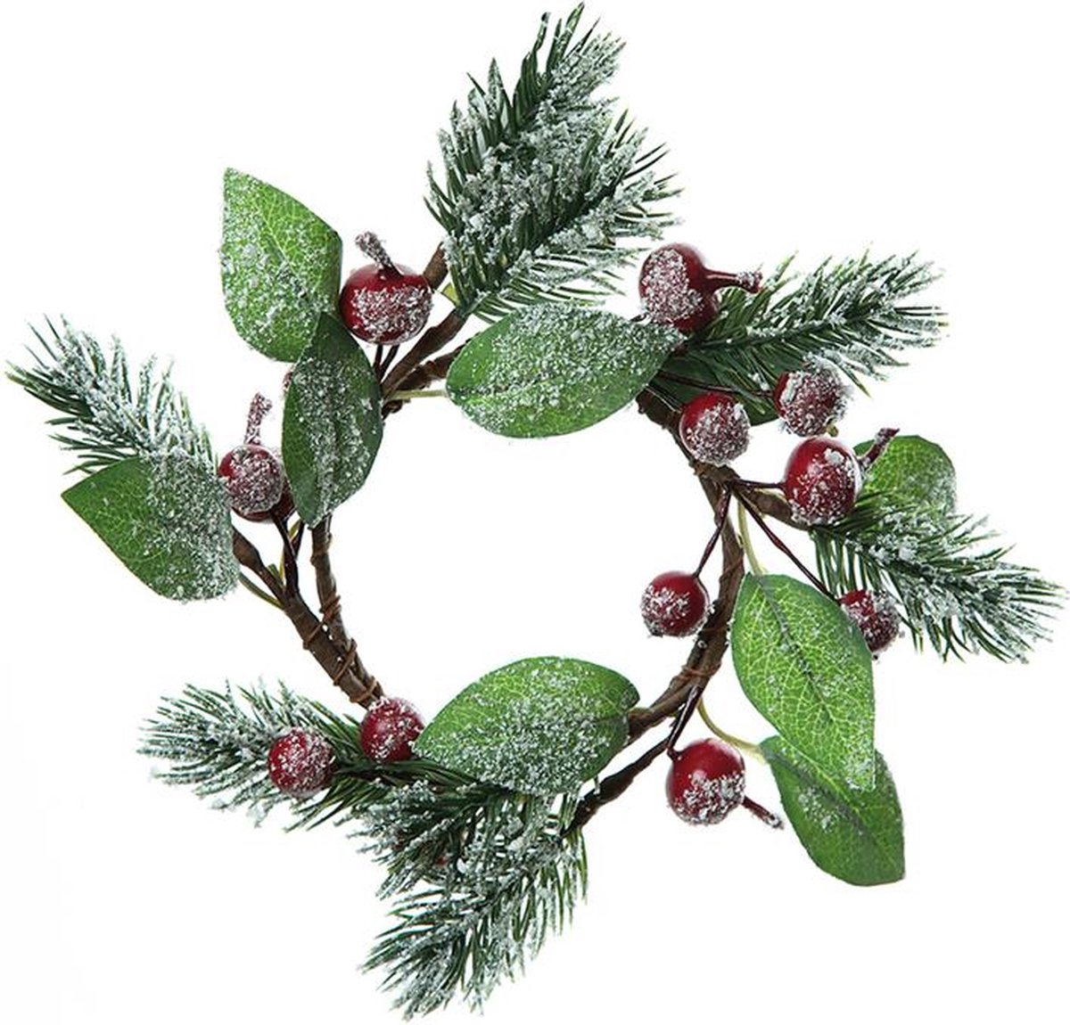 Kerstboomkrans en besneeuwde bessen 18 cm