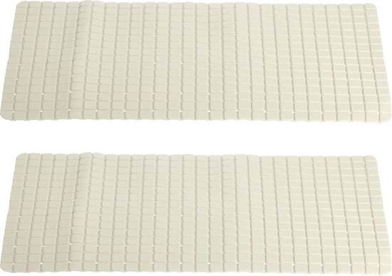 2x stuks anti-slip badmatten creme wit 69 x 39 cm rechthoekig - Badkuip mat - Grip mat voor in douche of bad
