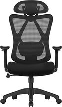Hoppa! Chaise de bureau ergonomique, chaise d'ordinateur, chaise en résille, support lombaire et appuie-tête réglables, charge maximale 150 kg, réglable en hauteur, noir