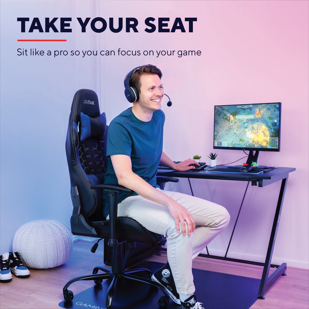 Afbeelding 2 van Trust GXT 708 Resto - Gaming Stoel / Bureaustoel - Blauw