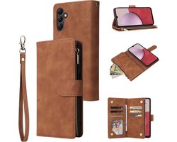 Telefoonhoesje geschikt voor Samsung Galaxy A14 - Portemonnee met rits - book-case hoesje - ruimte voor 6 pasjes - Bruin