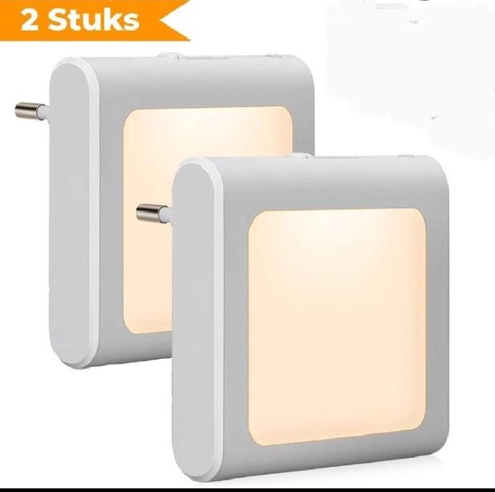 2 stuks LED Nachtlampje - Verlichting Babykamer- Babykamer Nachtlampjes - Bedlampje Stopcontact - Dag en Nacht Sensor - Warm Wit