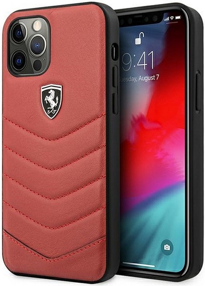 Ferrari Heritage Leather Back Case - Apple iPhone 12/12 Pro (6.1") - Rood