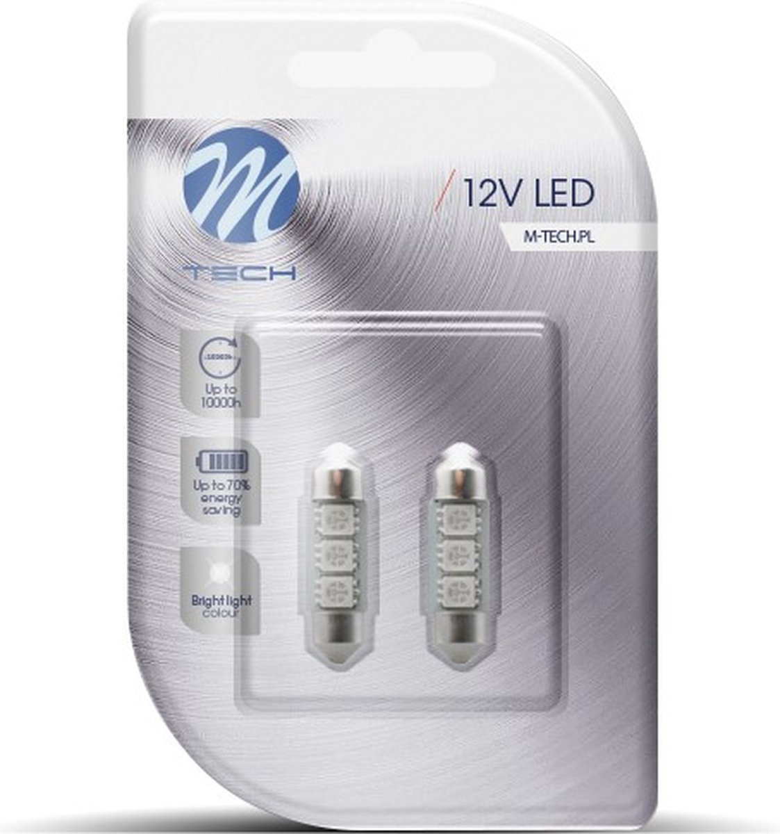 M-Tech LED C5W 12V 36mm - Basis 3x Led diode - Blauw - Set