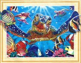 Diamond painting op canvas - gespannen doek - met speciale vormen van steentjes - 40 x 50 cm - schildpad - onderwaterwereld