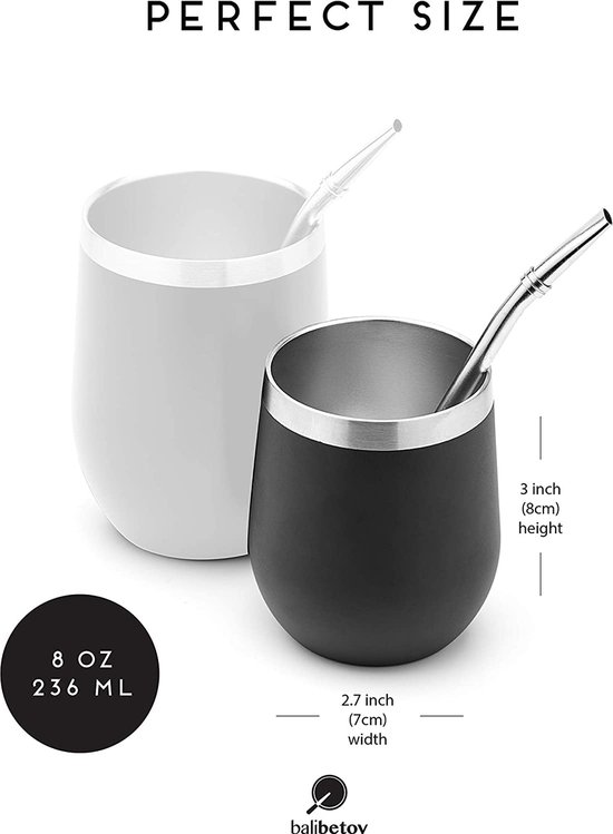 BALIBETOV Ensemble Tasse Maté Double Set 5 Pièces - Acier Inoxydable Avec Bombilla Et Couvercle - Noir