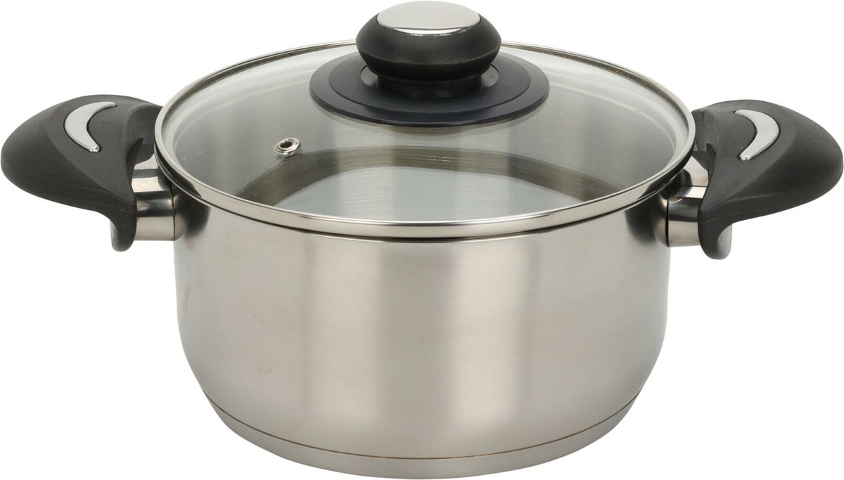 Excellent Houseware Kookpan met deksel - RVS/glas - 1.8L - D18 x H9.5 cm - alle warmtebronnen