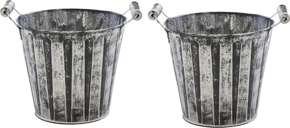 Goedkoopste Mega Collections Emmer/plantenpot/bloempot - 2x - zink - antraciet/grijs - D20 x H17 cm
