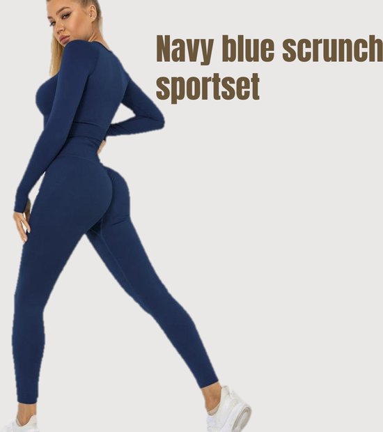 Sportchic - Sportoutfit - Sportkleding Set Dames - Squat proof - Fitness legging + Sport shirt - Yoga Kleding - Sport Top - Sport Shirt dames - Fitness Legging - Fitness Kleding Set Voor Dames - Blauw – M