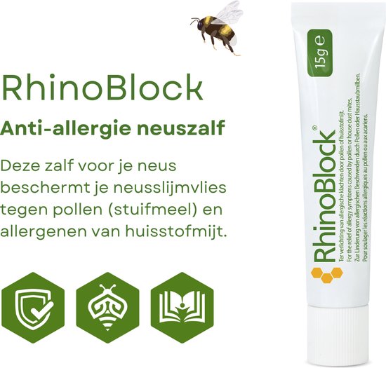 Rhinoblock Anti-allergie Neuszalf - preventief bij hooikoorts en huisstofmijt - pollenallergie - met witte vaseline & zuivere honing - 15 gram
