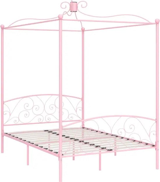 vidaXL - Hemelbedframe - metaal - roze - 140x200 - cm