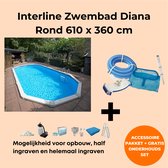 Interline zwembad Diana 6,10 x 3,60m ovaal - Metaalwand zwembad - Op- en inbouw - Inclusief filterset - Inclusief zwembadtrap - Gratis onderhoudsset