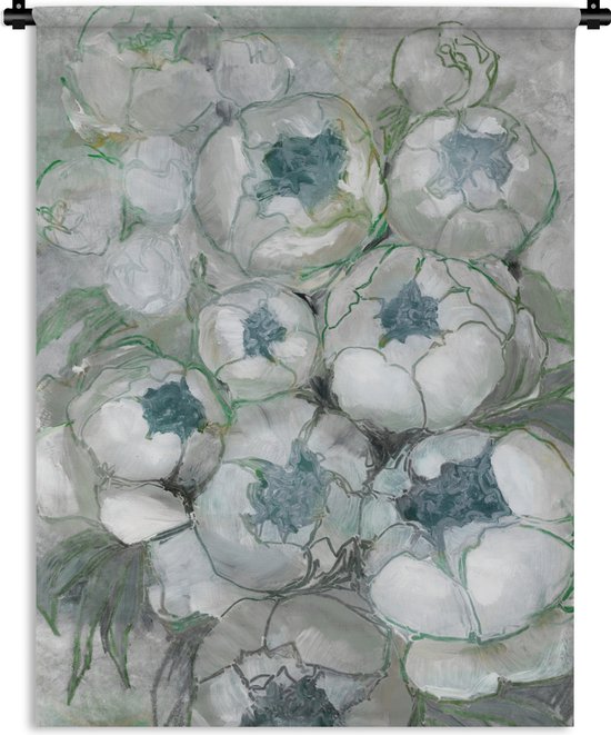 Wandkleed - Wanddoek - Groen - Bloemen - Natuur - Abstract - 120x160 cm - Wandtapijt