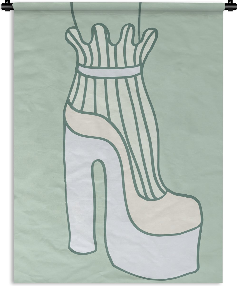 Wandkleed - Wanddoek - Schoen - Groen - Abstract - Kleding - 120x160 cm - Wandtapijt